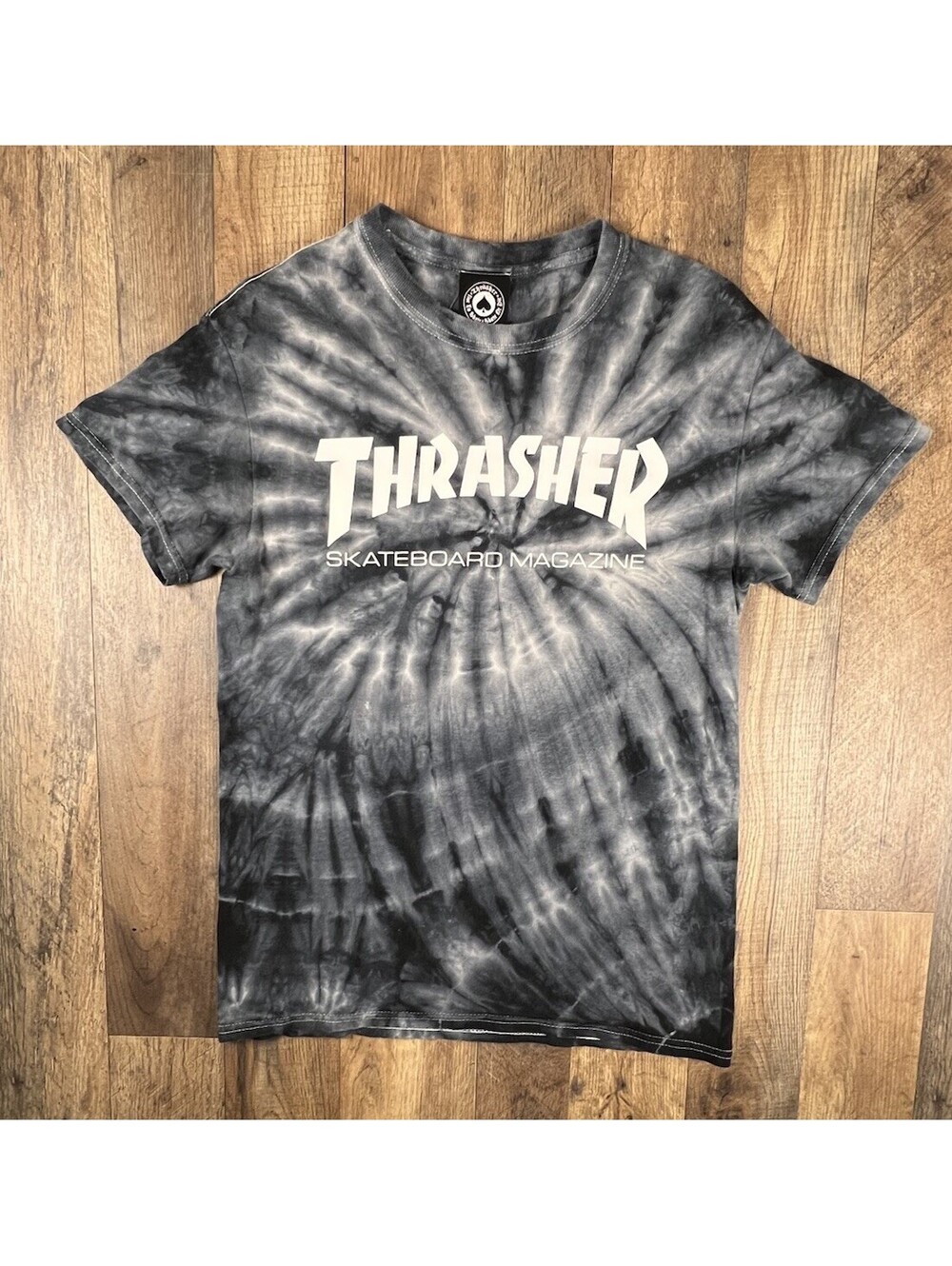 Thrasher Skateboard Magazine Logo Small Blue Tie Dye T Shirt Vtg Skate Tee
